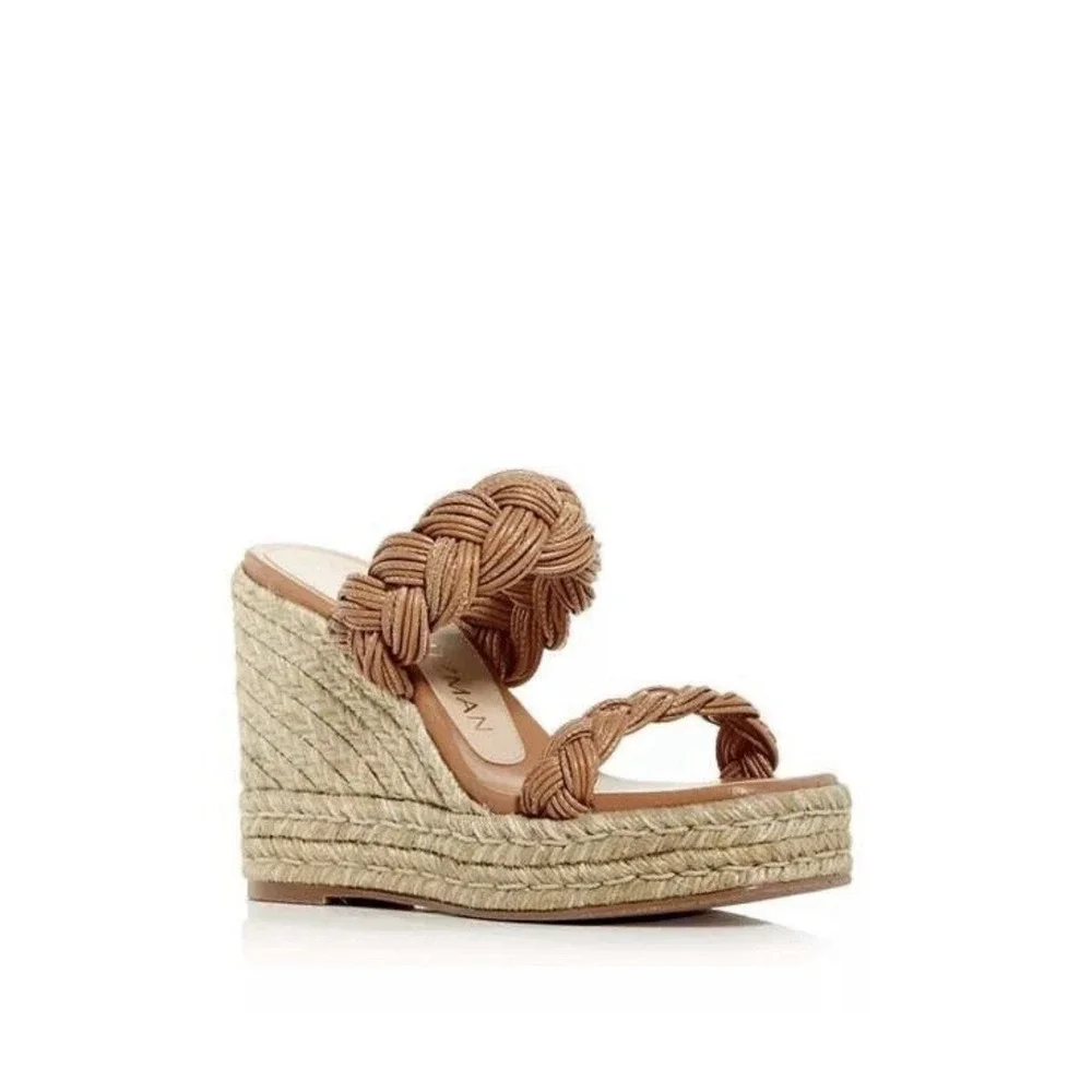 NWOB Stuart Weitzman Braida Leather Espadrille Wedge Sandal size 8.5